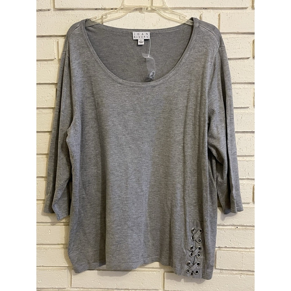 Joan Rivers 3/4 Sleeve Round Neck- Gray Sweater Size Large NEW